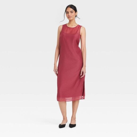 A New Day Dresses & Skirts - A New Day - Women's Sheer Organza Midi Shift Dress - A New Day Burgundy